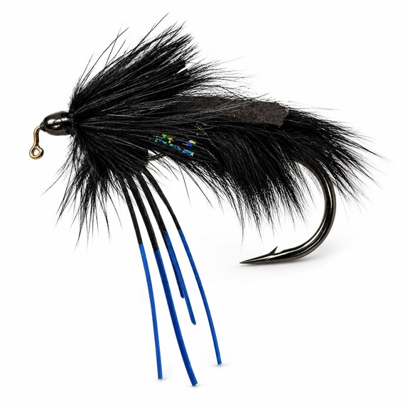 black fly fishing lures A.p. - 14 Originally designed for the catatonic approach of dangling flies under an indicator the bead head and long flowing marabou tail pitch up and down providing a seductive action trout just cant resist Rowley's Pitching Leech - Black/Chartreuse