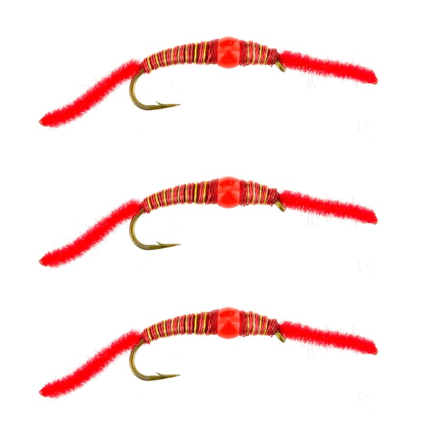 Worm Fly Fish Fly - Depth Charge Worm - Fly Fishing Flies - Fly Box Fishing Tackle - Fishing Gift for Men - 3 Pack of Flies