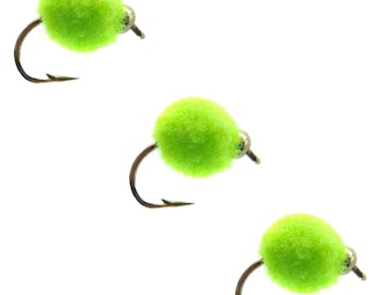 Glo-Bug / Egg Fly Pattern for Fly Fishing - Fishing Lures for Fishermen - Fly Fishing Gifts for Him or Her - 3 Pack of Premium Egg Flies