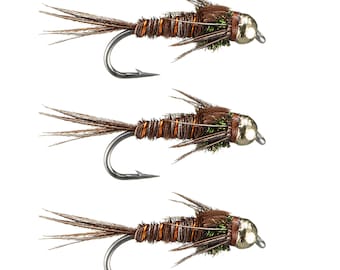 Tungsten Bead Head Pheasant Tail Nymph Fly - Trout Fishing Lures (3 Pack)