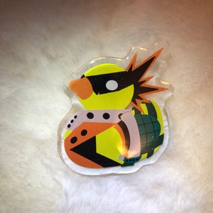 Angry Pomeranian ducky epoxy glitter pin