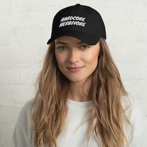 Hardcore Herbivore, Vegan Fashion, Vegan Baseball Cap, Vegan Apparel, Embroidered Buckle Strap Back Adjustable Unisex Cotton Baseball Hat