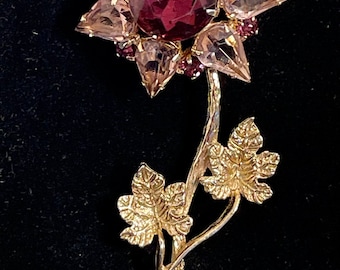 Vintage Purple Glass Flower Brooch