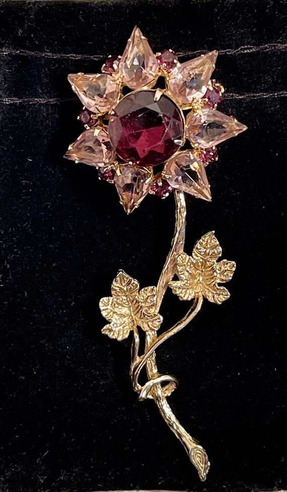 Vintage Purple Glass Flower Brooch