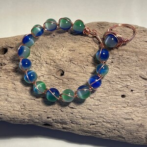 Handmade Wire Wrapped Cat&#39;s Eye Bracelet and Ring Set