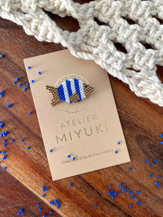 Blue, white & gold fish brooch - pearl jewelry gift