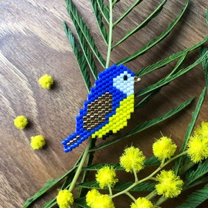 Broche Oiseau Mésange Bleue cadeau bijou perles image 3