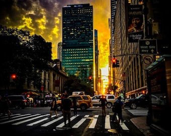 Manhattanhenge Glow on 42nd Street New York City Photography Print Wall Art - 8x10/11x14