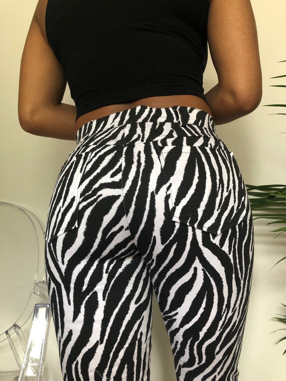 Zebra Print Mid Waist Straight Leg Stretchy Trouse
