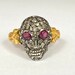 Vintage, 15ct Gold Ruby Eyed, Rose Cut Diamond encrusted Skull Ring, 3.72g
