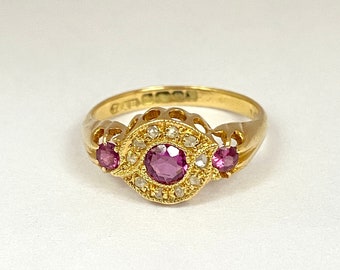 Art Deco,  18ct Gold Amethyst and Rose Cut Diamond Flower Ring