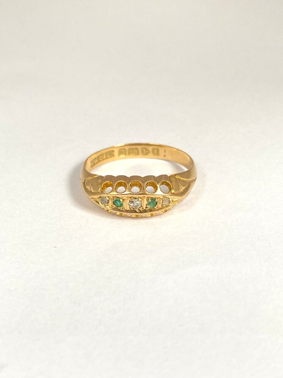 Antique, Edwardian, 18ct Gold Emerald and Diamond… - image 9