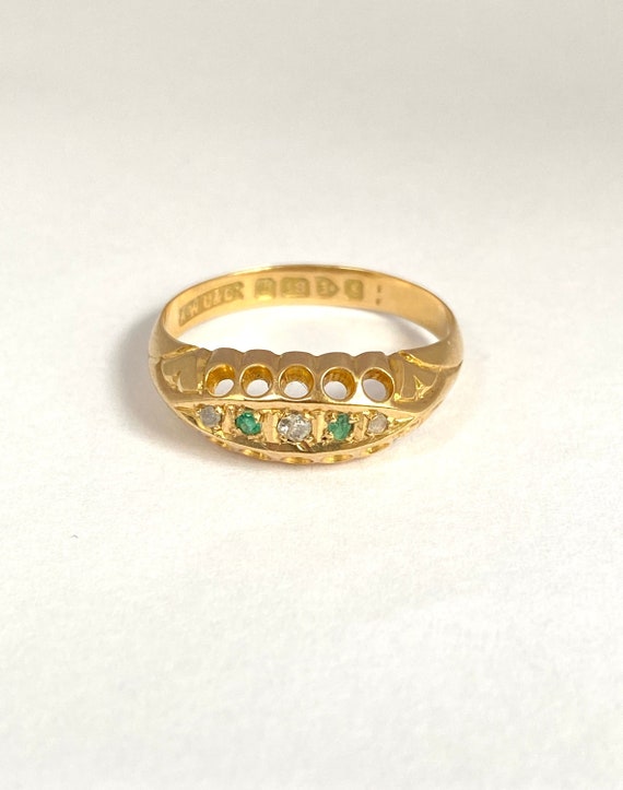 Antique, Edwardian, 18ct Gold Emerald and Diamond… - image 1