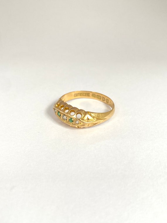 Antique, Edwardian, 18ct Gold Emerald and Diamond… - image 4
