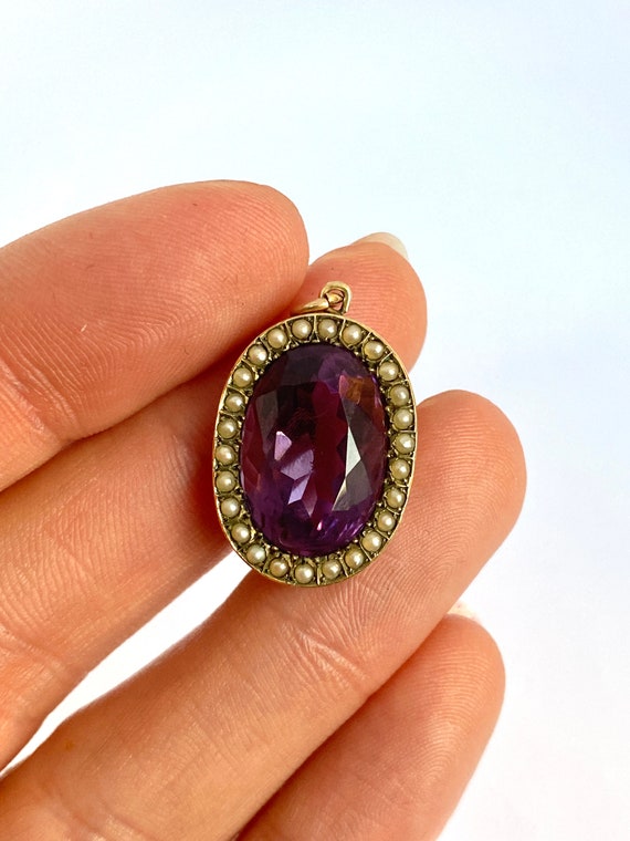 Large, Antique, Victorian 15ct Gold, Amethyst and 