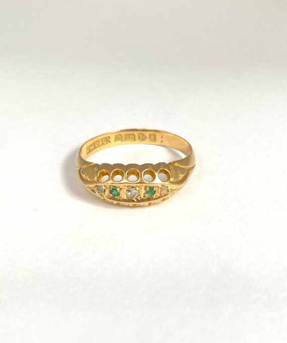 Antique, Edwardian, 18ct Gold Emerald and Diamond… - image 8