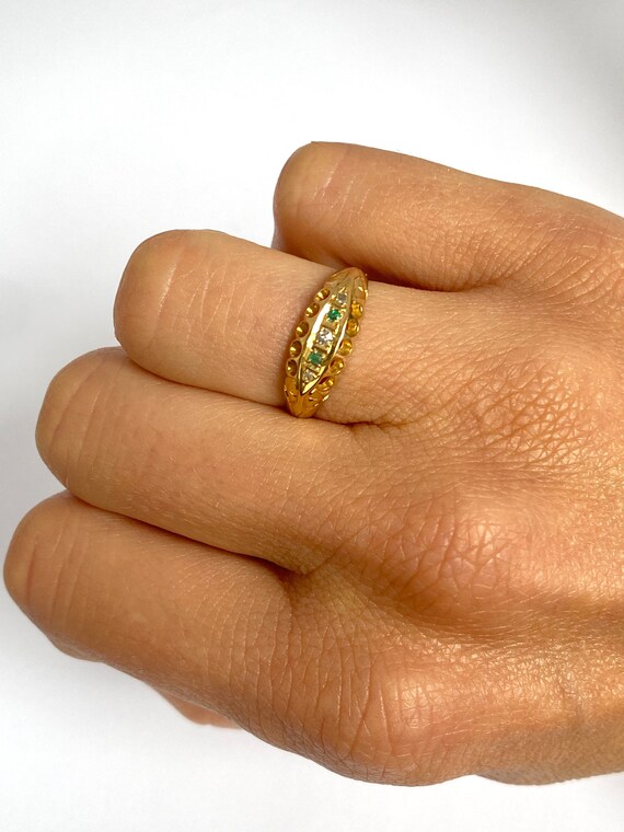 Antique, Edwardian, 18ct Gold Emerald and Diamond… - image 3
