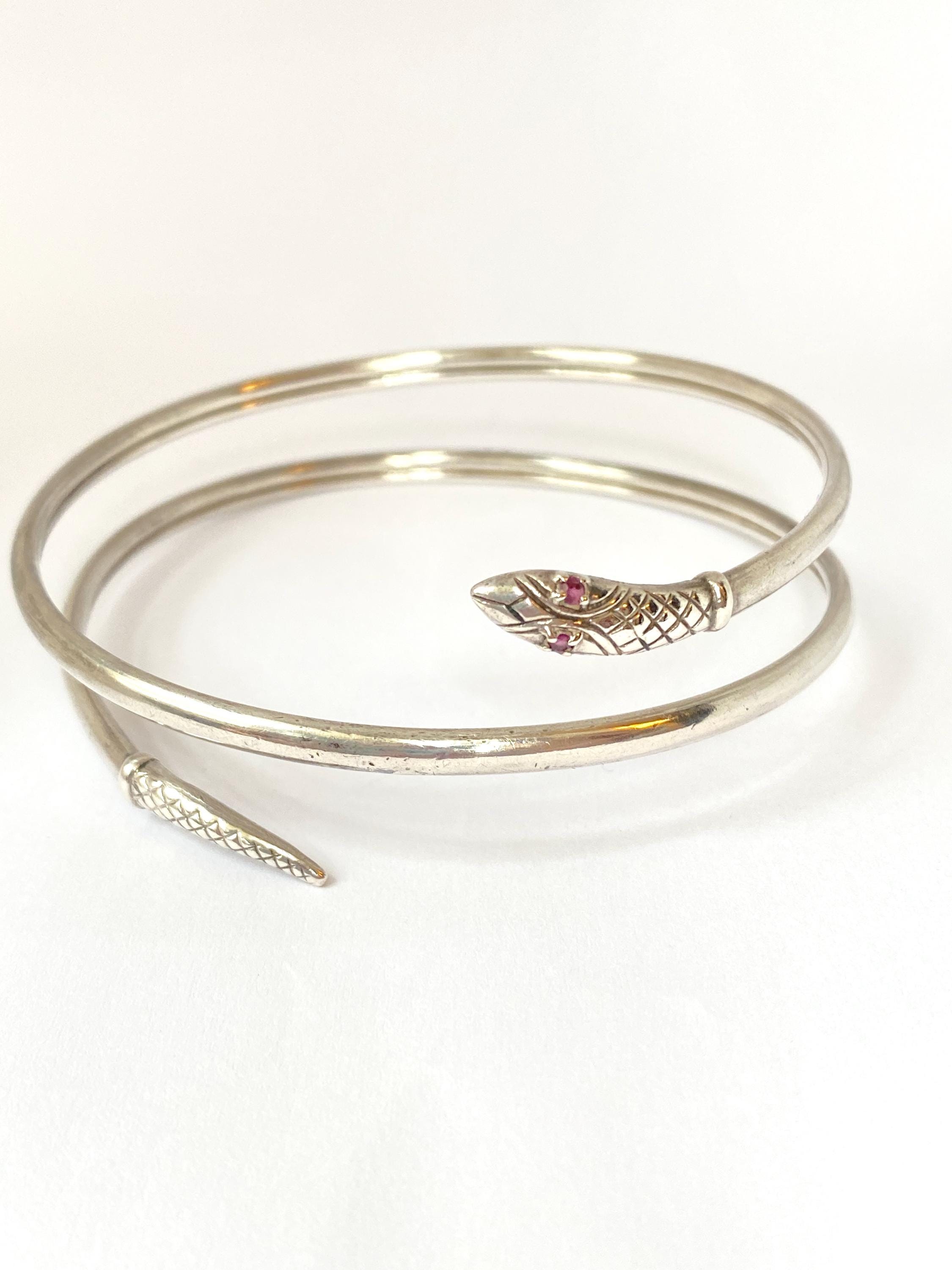 Vintage, Sterling Silver, Ruby Eyed Snake Bangle, 18.33g - Etsy