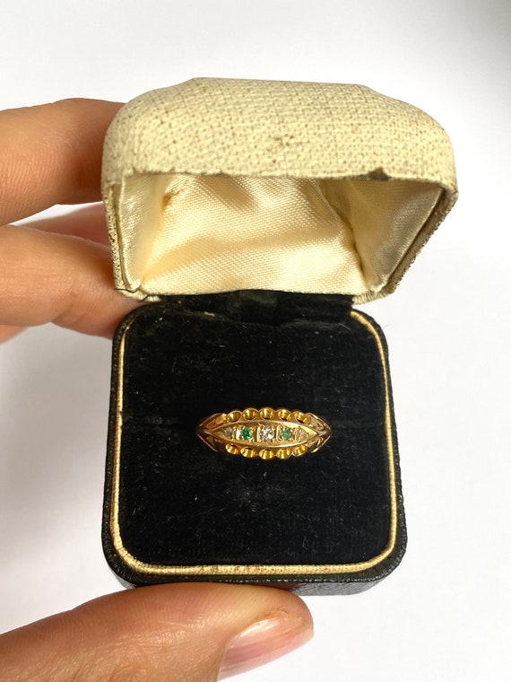 Antique, Edwardian, 18ct Gold Emerald and Diamond… - image 7