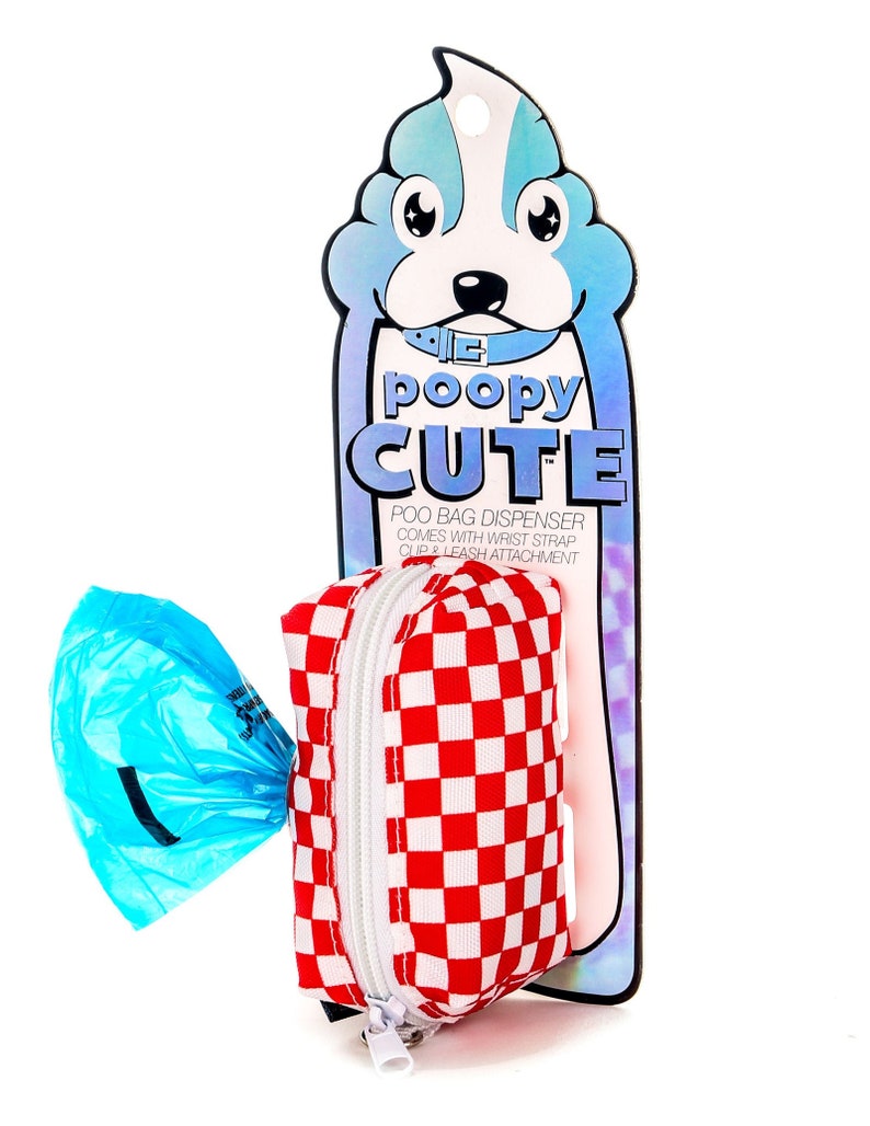 poopyCUTE Doggy Poop Waste Bag Dispenser for Fashionably Cute Owners and All Dog Breeds Luxury Fashion Style INDY Check Red