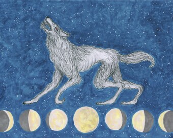 Werewolf Art Print A4 Halloween Art Horror Art Print Dark Creature Wolf Art Dark Art Animal Art Full Moon Moon Cycles Wall Art Home Decor