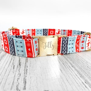 Personalized Christmas Dog Collar, Ugly Sweater Inspired Dog Collar, Red, Green, White, Blue Holiday
