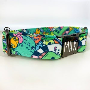 Personalized Laser Engraved Doodle Collar, Quick Release Metal Buckle, Cartoon Vector Graphite, Designer Colorful Collars, Skater Graphics