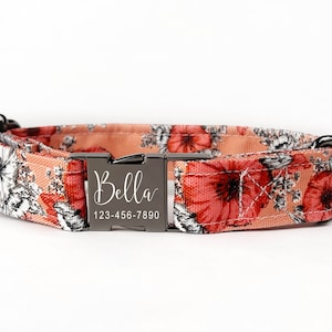 Personalized Dog and Cat Collar, Laser Engraved Quick Release Metal Buckle, Floral Boho Cotton Voile Styles, Designer Collar DDC04