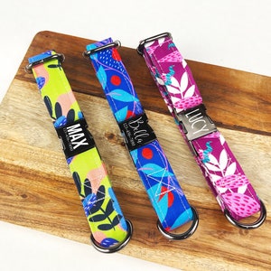 Personalized Floral Dog Collars, Laser Engraved Metal Summer Color Pop, Quick Release Buckle, Custom Pet Collar