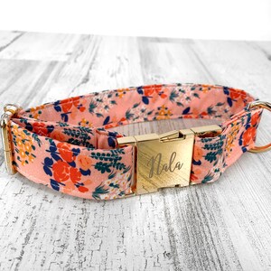 Personalized Dog Collars, Laser Engraved Metal Summer Wild Floral Wide Dog Collar, Quick Release Buckle, Spring, Whimsical