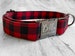 Red Buffalo and Tartan Plaid Dog Collar w/ Metal Buckle, HAND MADE, Personalized Flannel Dog Collar, Custom Engraved 