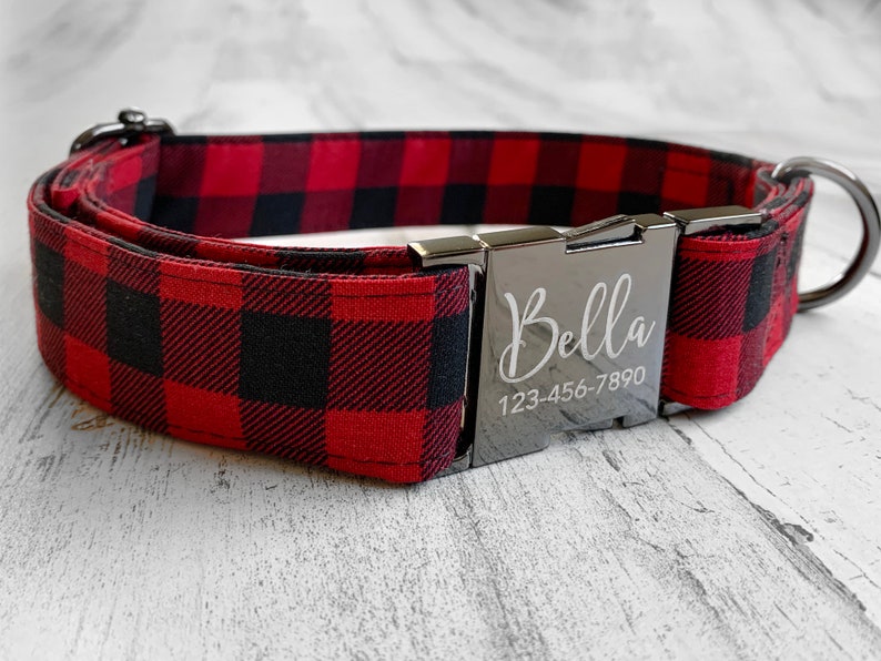 Red Buffalo and Tartan Plaid Dog Collar W/ Metal Buckle HAND Etsy