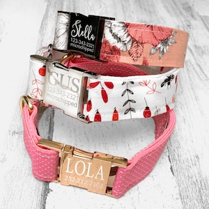 Personalized Laser Engraved Metal Buckle Dog Collar, Boho Cotton Voile Styles, Designer Collars DDC01