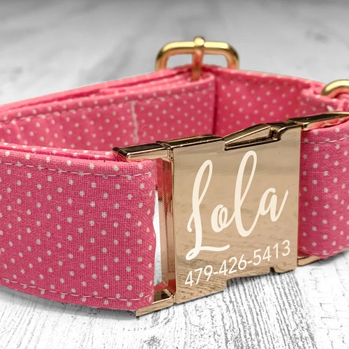 Personalized Laser Engraved Metal Buckle Dog Collar Pink Etsy