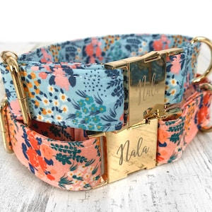 Personalized Dog Collars, Laser Engraved Metal Summer Wild Floral Wide Dog Collar, Quick Release Buckle, Spring, Whimsical