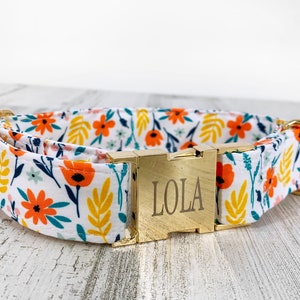 Personalized Dog Collar, Girl Dog Collar, Floral Dog Collar, custom engraved pet Collar, Matching Leash Set Available