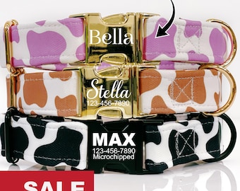 Cow Print Dog Collar, Personalized Cow Pattern Dog Collar, Brown Cow Print, Pink Cow Print, Matching Leash Set Collar, Metal Buckle  TP-12