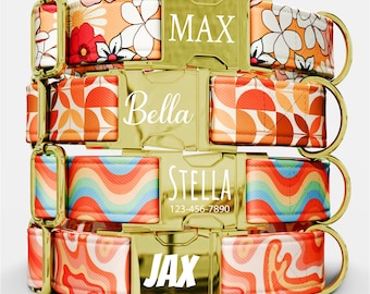 Personalized 70s Style Dog Collar, Custom with Name Groovy Dog Collars