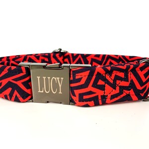 Personalized Laser Engraved Red Zap Graffiti Style Collar, Quick Release Metal Buckle, Designer, Darth Maul Influence, Street Art