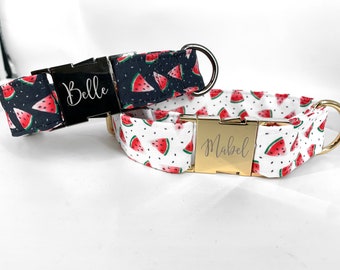 Personalized Laser Engraved Watermelon Dog Collar, Spring Style, Quick Release Metal Buckle, Fruit Styles, Summer Collar