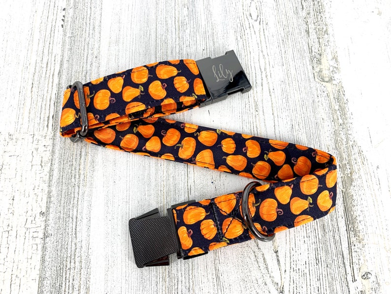 Pumpkin Dog Collar Personalized, Autumn design, fall Pet wear, Black and Orange. image 8