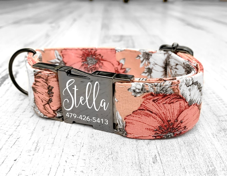 Personalized Dog Collar, Laser Engraved Metal Buckle Wedding Collar, Quick Release Buckle, Boho Cotton Voile Styles, Designer Collar image 1