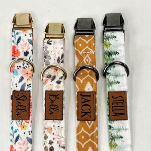 Personalized Dog Collar, With Leather Patch, Boho Pattern, Laser Engraved, Quick Release Buckle zdjęcie 3