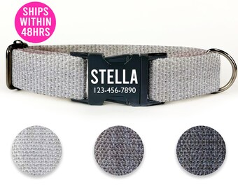 Gray Custom Dog Collar, Personalized Dog Collar, Custom engraved, Small Medium Large XLarge with Leash