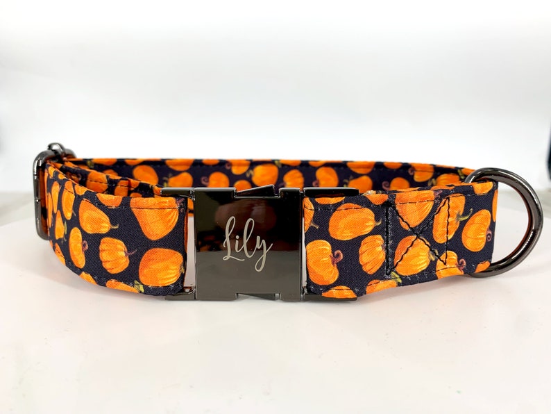 Pumpkin Dog Collar Personalized, Autumn design, fall Pet wear, Black and Orange. image 7