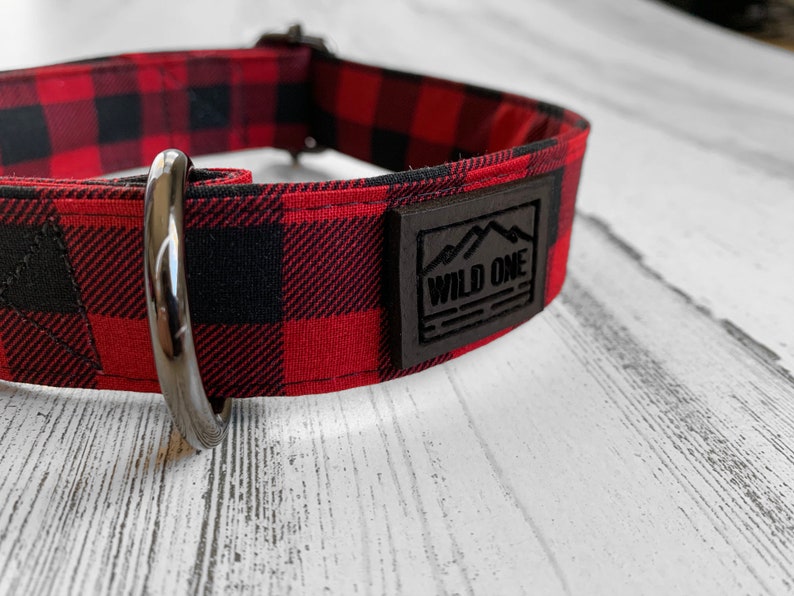 Red Buffalo and Tartan Plaid Dog Collar W/ Metal Buckle HAND Etsy