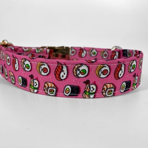 Personalized Laser Engraved Sushi Roll Dog Collar, Quick Release Metal Buckle, Fun Boy Girl Collar, Designer Colorful Pink and Blue, Sushi image 4