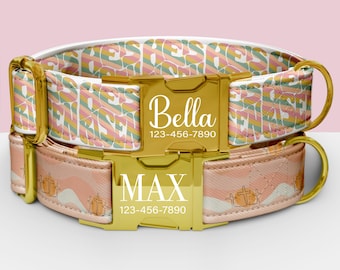 Christian Easter Blush Personalized Dog Collar, Faith Floral Print Pattern Collar with Customization, Matching Leash Available TP-103