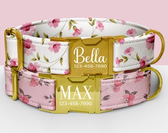 Pink Blush Floral Personalized Dog Collar, Floral Print Pattern Collar with Customization, Matching Leash Available TP-104