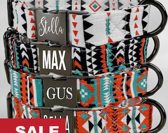 Personalized Dog Collar, Aztec Boho Style Custom Dog Collar, Engraved  Dog Collar, Thick Dog Collar with Name, Dog Collar Girl Boy